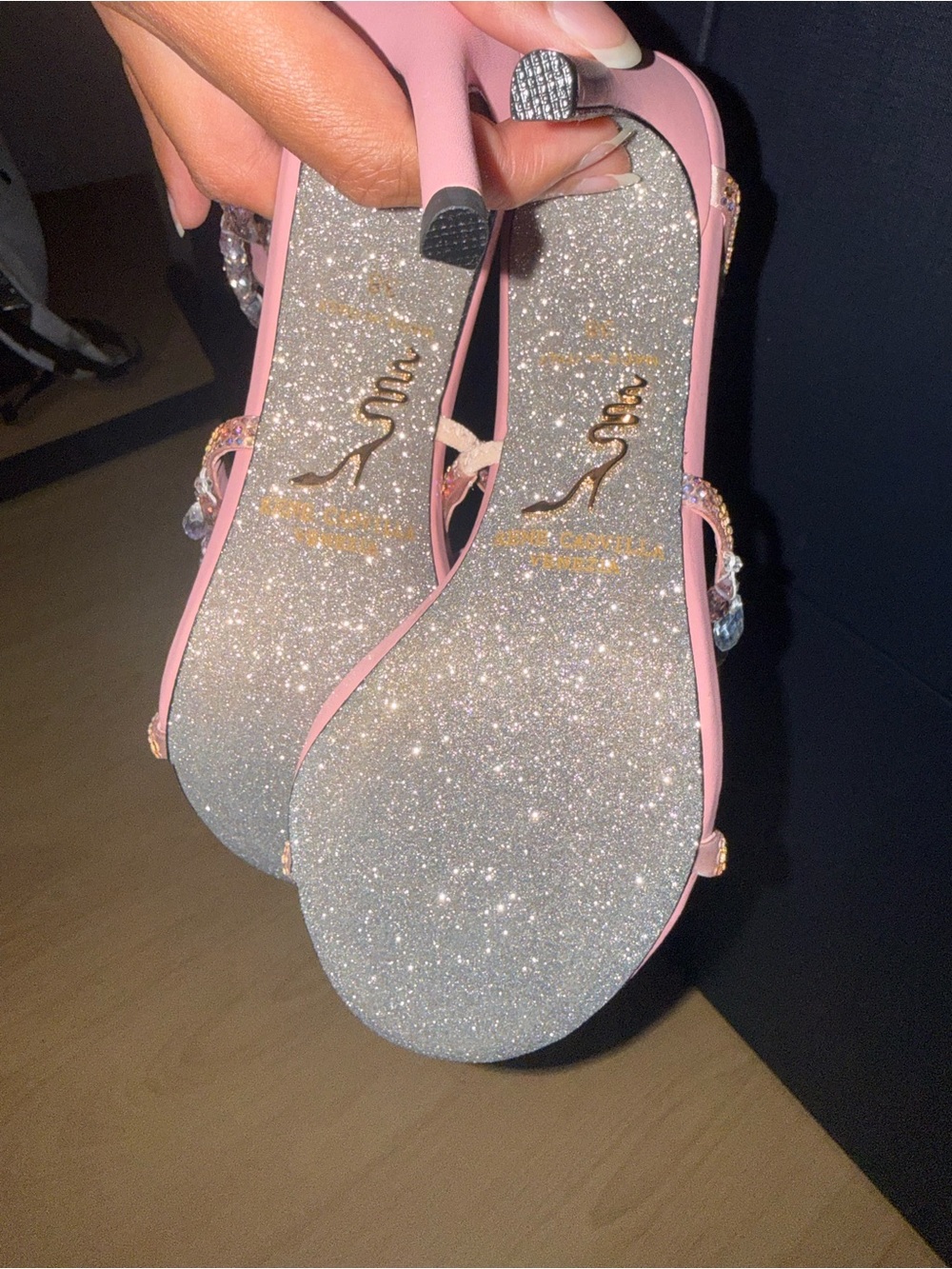 Rene Caovilla Pink Crystal Drop Spiral Ankle Stilettos - Picture 3 of 7